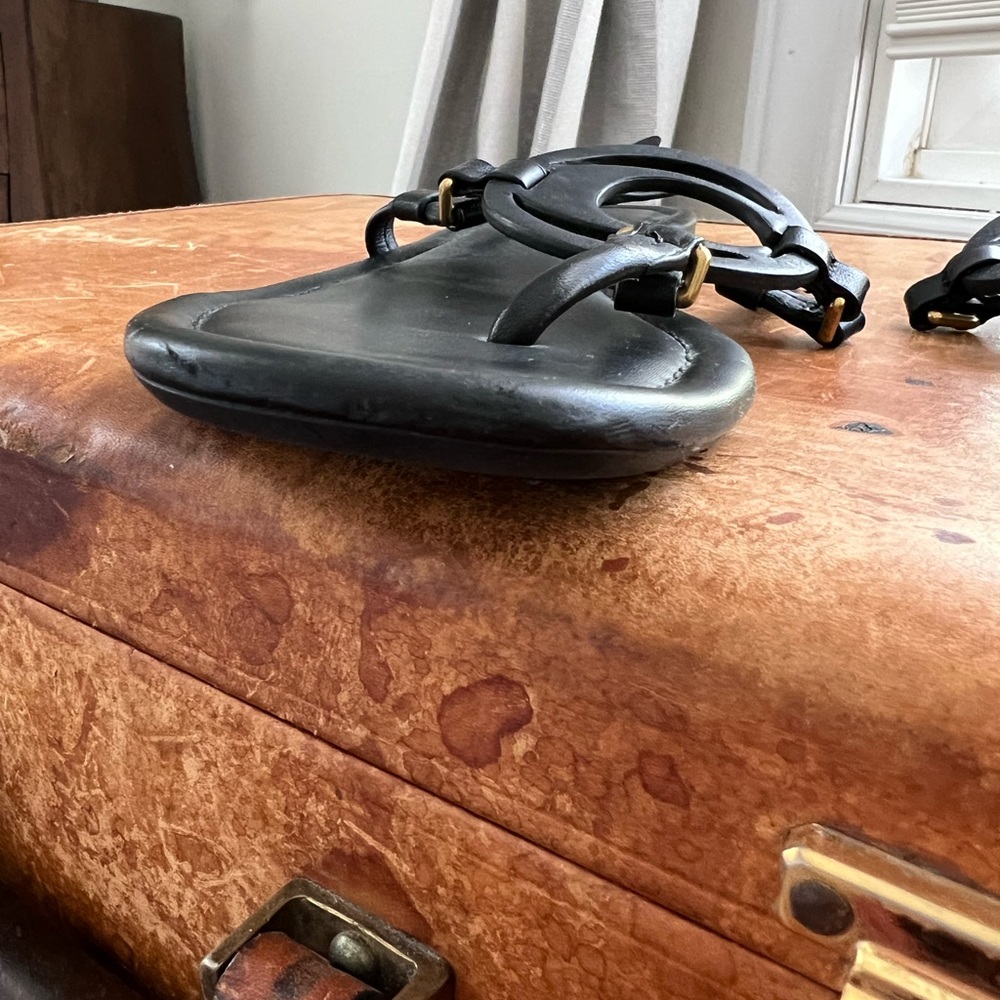 COACH Jeri Black Leather Logo Sandals 8 - Good Used Condition - Picture 5 of 6